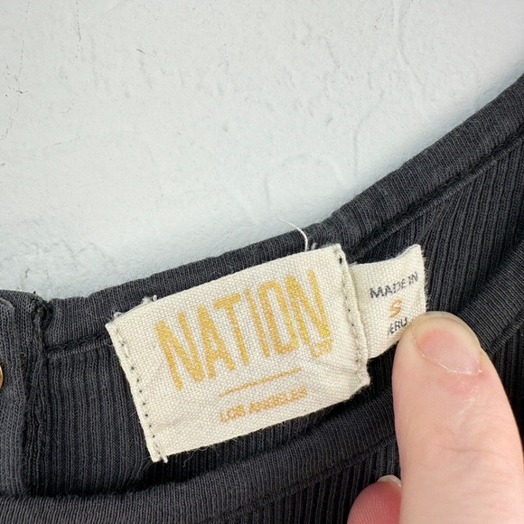 Nation Top Womens Blouse Small Gray Button Tie Knot Cap Sleeve Cotton Pullover - Picture 4 of 9